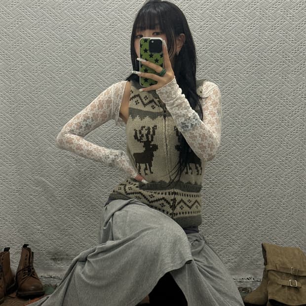 빈티지 하구미 노르딕 코위찬 니트 집업 조끼 베스트 K0089