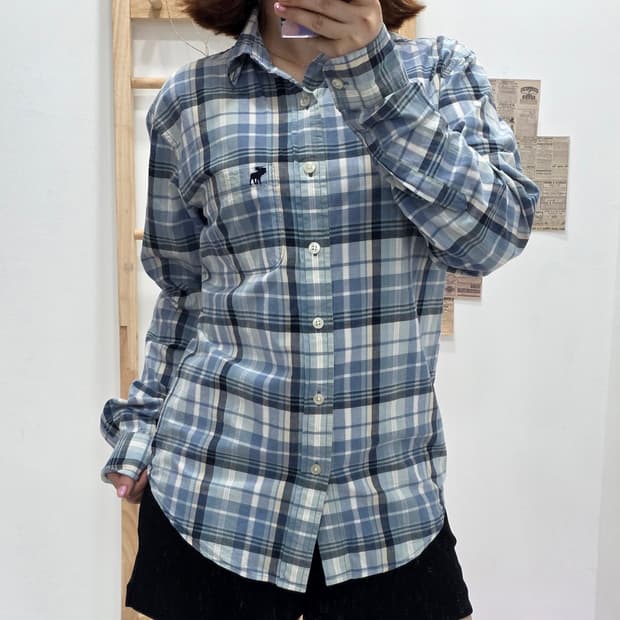 [프립]S/아베크롬비 체크셔츠 하늘색