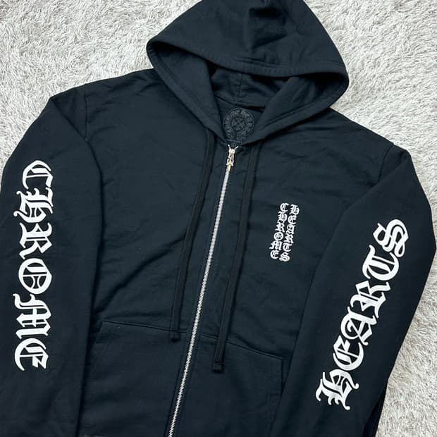 [L] 정품 크롬하츠 버티컬 롱 플리스 집업 후드 블랙