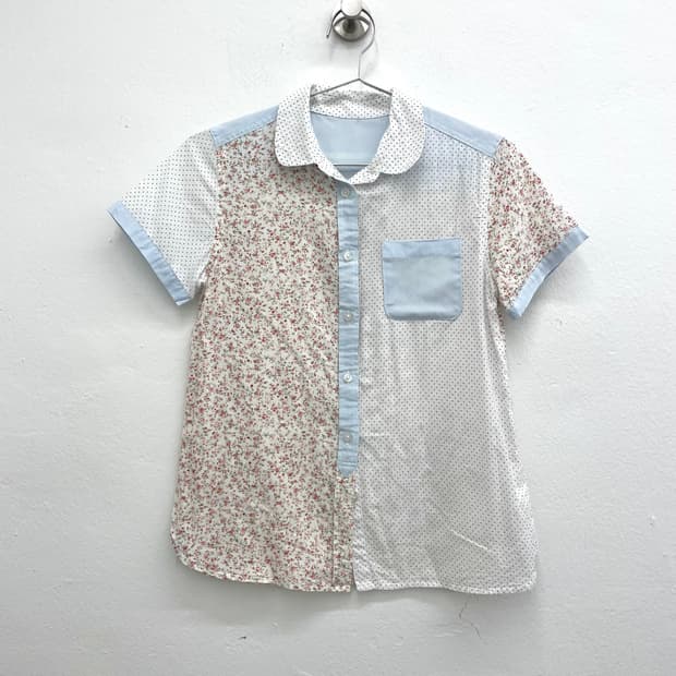 mixed print short sleeve button-up shirt