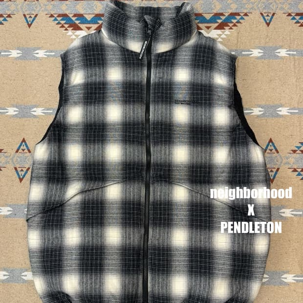 [XL] 네이버후드 x 팬들턴 체크 다운 베스트 블랙 