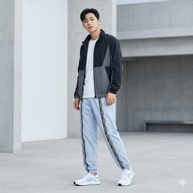 아디다스 사이드 로고 테이프 우븐 조거 팬츠