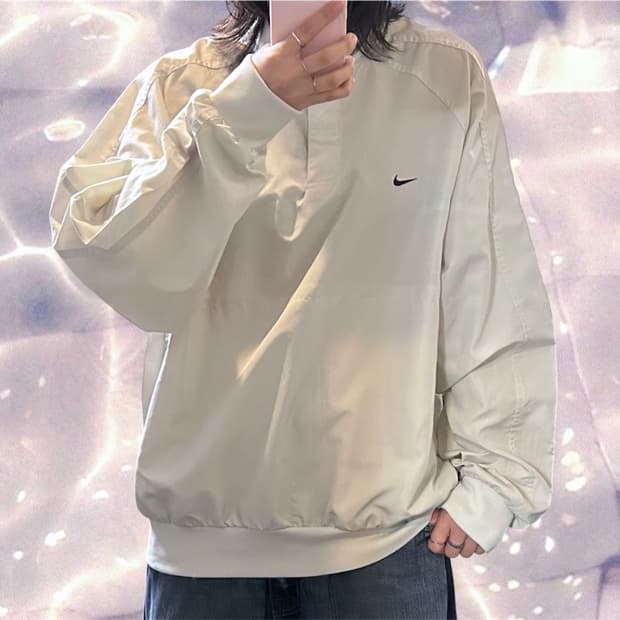 00s 나이키 올드스쿨 스우시 웜업 아노락 바람막이 맨투맨 베이지 XL