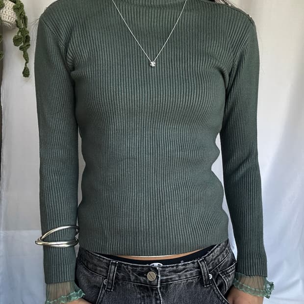 빈티지 레이스 레이어드 목폴라 니트