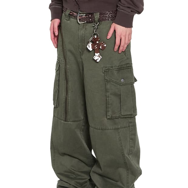 Oblique Zippered Cargo Pants (Khaki)
