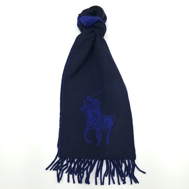 MX233 폴로 랄프로렌 다크네이비 블루 양면 버진울 목도리 머플러