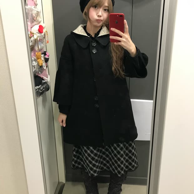 무채색 도트 니혼진 코트 코디세트