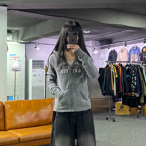 아베크롬비 로고 그래픽 y2k 그레이 후드집업 B4393