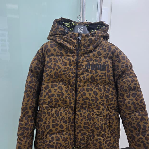 푸마 레오파드 패턴 후드 패딩 점퍼 L