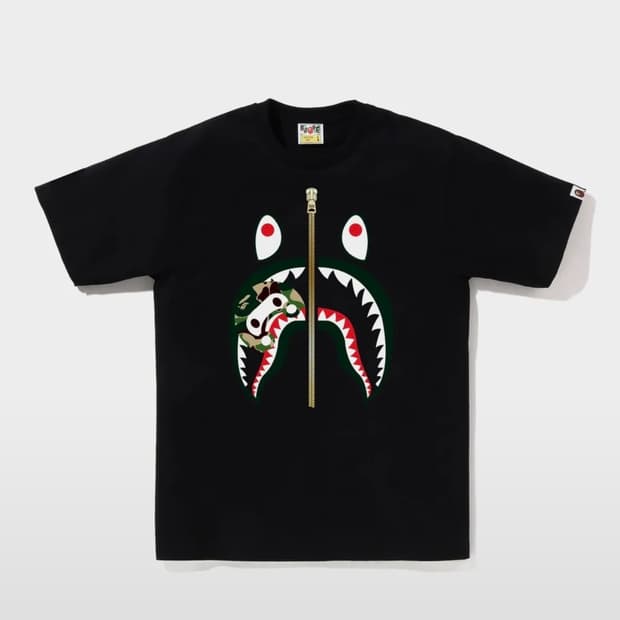 새상품 XL 베이프 ABC 카모 마일로 샤크 티셔츠 BLACK/GREEN