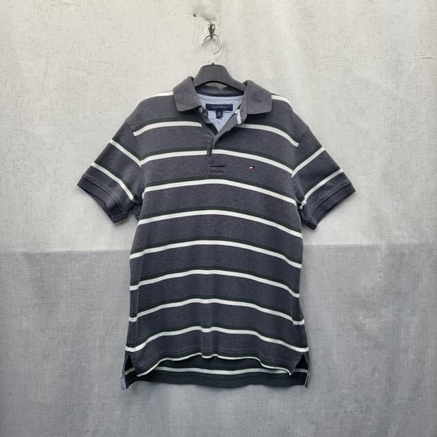 타미힐피거 스트라이프 반팔 카라티 그레이