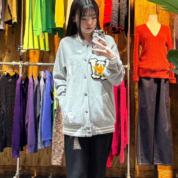 L A BATHING APE 베이프 93 패치 코튼 그레이 바시티 