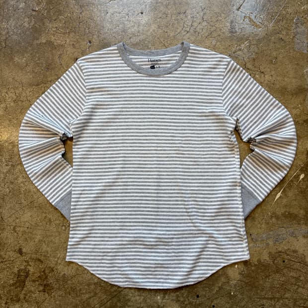 헤인즈 Hanes 그레이 스트라이트 롱슬리브 티