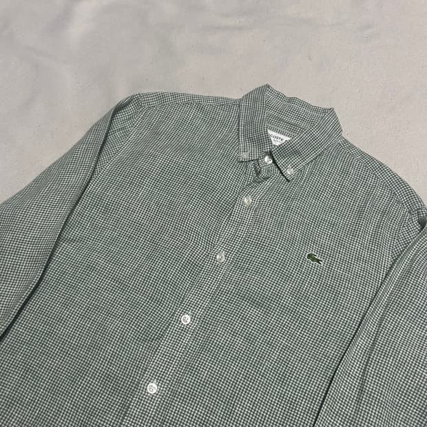 S 라코스테 슬림핏 그린 체크 셔츠