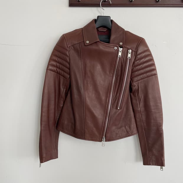 올세인츠 브라운 리얼 레더 라이더 자켓