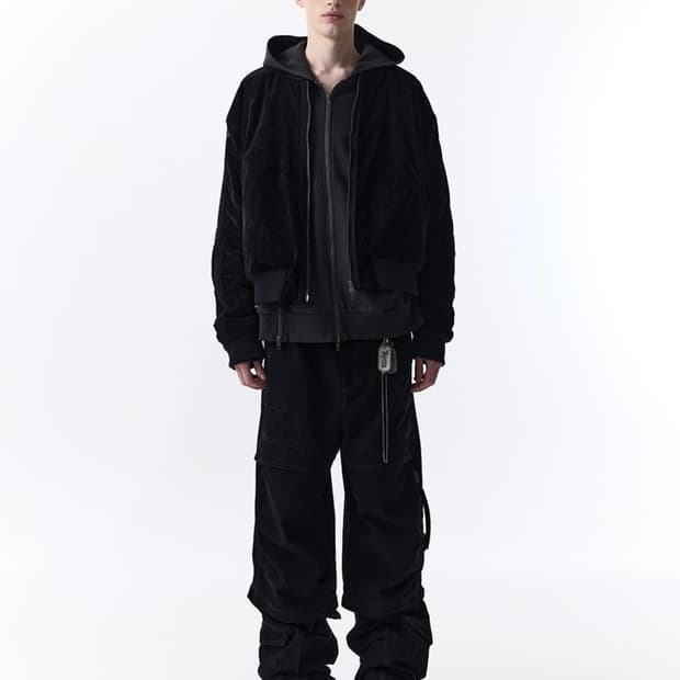 ETCE TRIMMING VELVET BOMBER (BLACK)