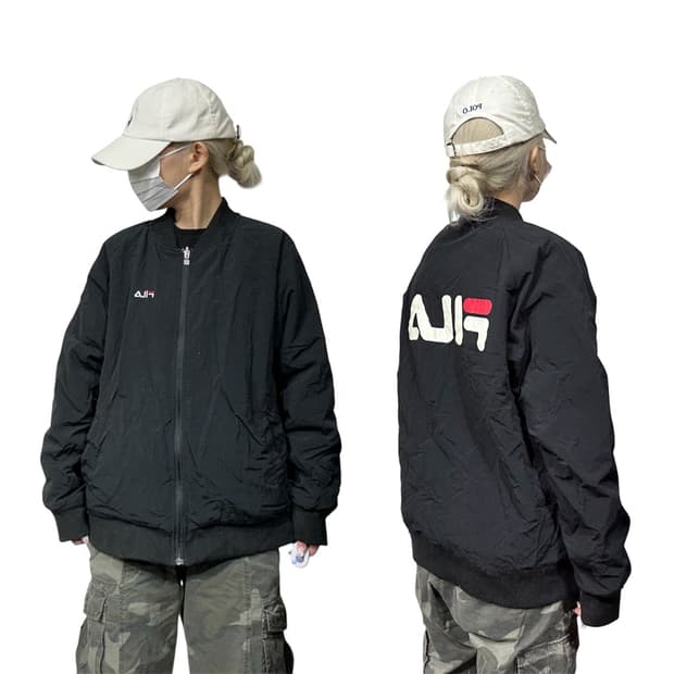 휠라 블랙 빅 로고 바람막이 자켓 