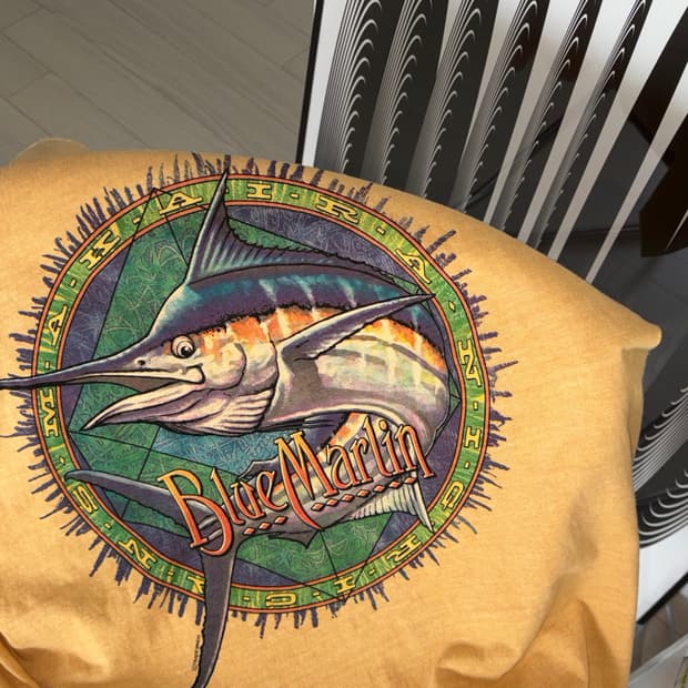 00s 아메리칸 빈티지 청새치 프린팅 옐로우 티셔츠 L (105)