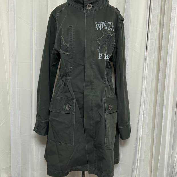 Y2K 밀리터리 롱야상 자켓 고양이패치 