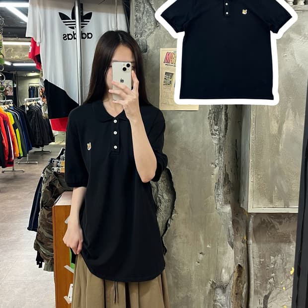 메종키츠네 카라 반팔티 블랙 XL #csz1563