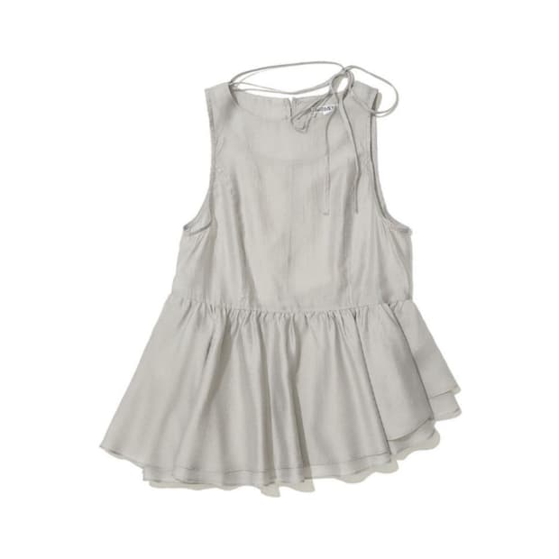 파르티멘토우먼 TIENECK FRILL BLOUSE LIGHT GREY