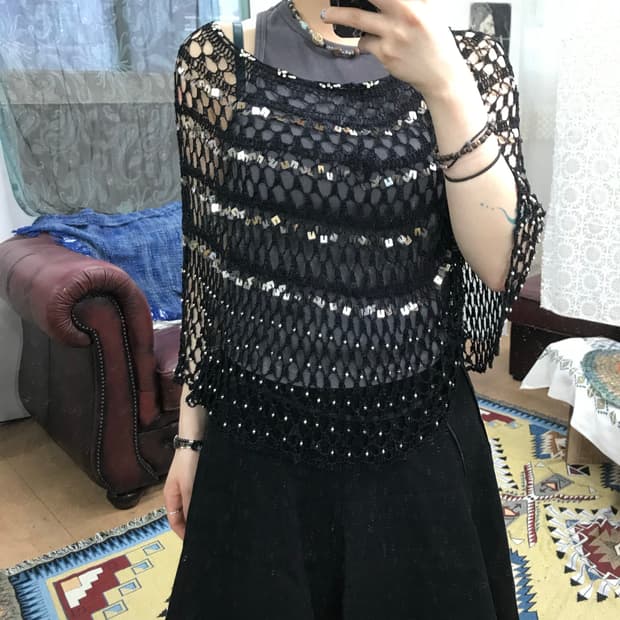 여성 그물 니트 반팔 티 (Z1024) 