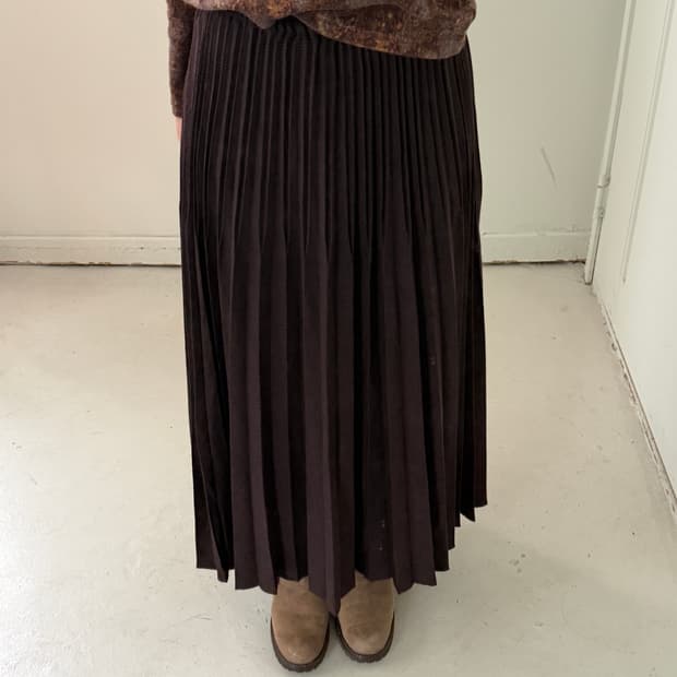 일본빈티지 브라운 체크 플리츠 롱스커트