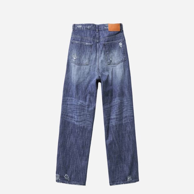 STRAIGHT DENIM PANTS (DAMAGED INDIGO)