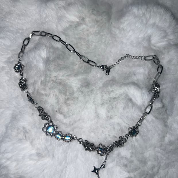 큐빅 드롭 체인 목걸이 실버