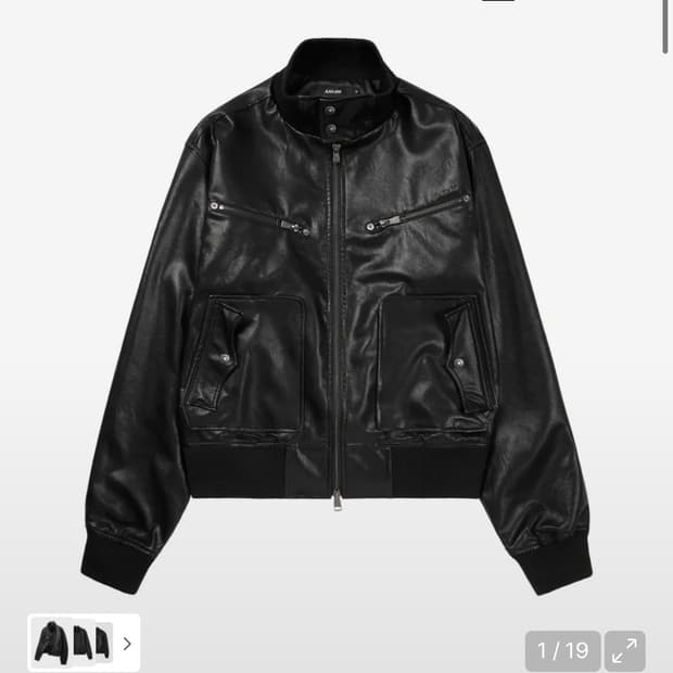 아캄 High-Neck Leather Jacket (Black)