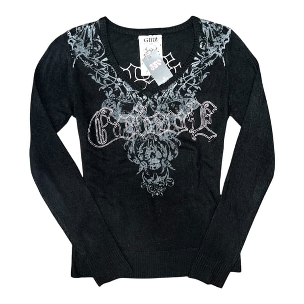 Glitz 글리츠 나비프린팅 자수 긴팔니트 y2k갸루