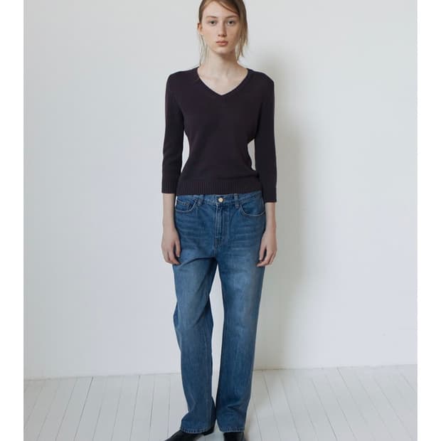 리포스 코튼 브이넥 니트(퍼플)