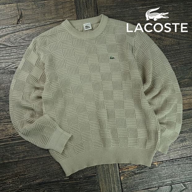 [라코스테] 체크 패턴 로고 패치 니트 베이지 M19469