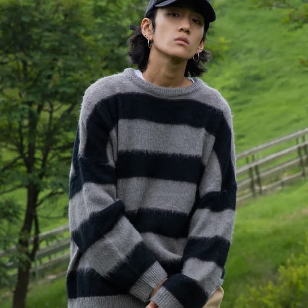 엑스톤즈 XTK036 알렌 스트라이프 모헤어 니트 (BLACK/GRAY)