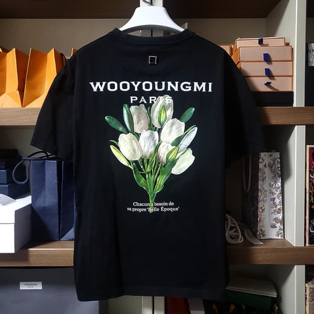 22SS 우영미 플라워 백로고 반팔티 48사이즈 블랙