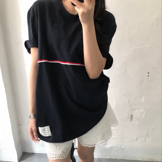 Thom Browne 톰브라운 미드웨이트 스트라이프 삼선 티셔츠