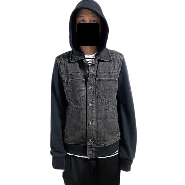 알마니 익스체인지 후디 레이어드 트러커데님 자켓