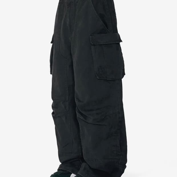 밈더워드로브 더블 니 파라슈트 카고 팬츠_블랙