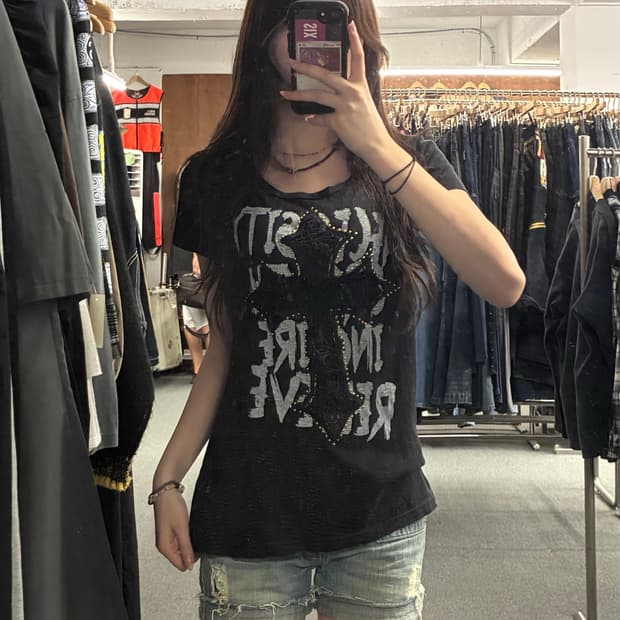 L)Japanese vintage y2k 십자가 크로쉐 반팔