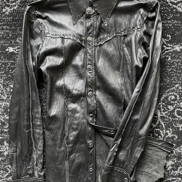 14th addiction rare cutting leather shir