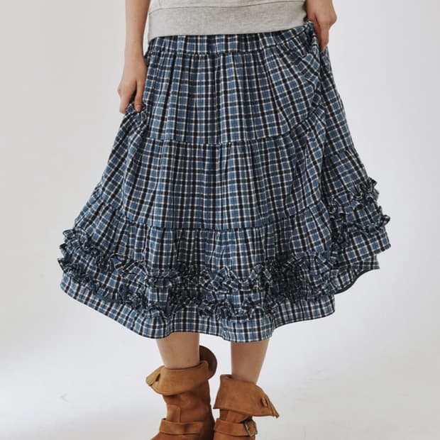 Plzproject MIDDLE FRILL SKIRT, BLUE CHE