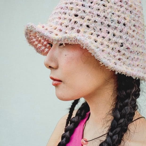 펀프롬펀 니트 버킷햇 핑크