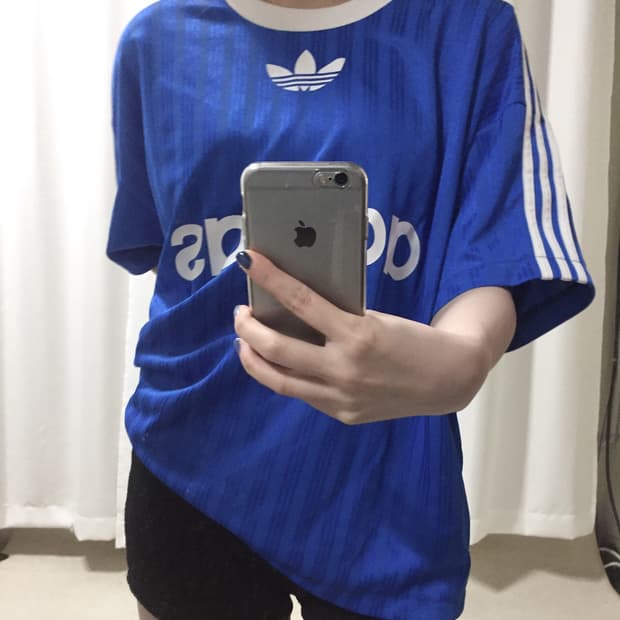 아디다스 블루 트랙탑 삼선 반팔 유니폼