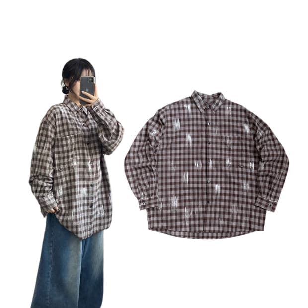 논플로어 페인터스 오버핏 체크셔츠