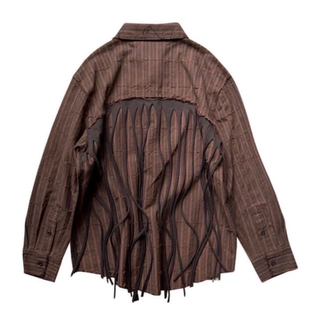 [0tape] STRIPED FRINGE SHIRT_ BROWN