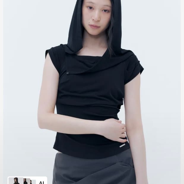 미세키서울 Draped mod hoodie top BLACK
