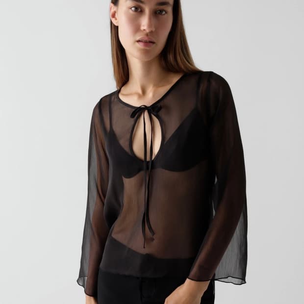 [XS,S,M]기마구아스 Delia 시어 롱 슬리브리스 탑/블랙