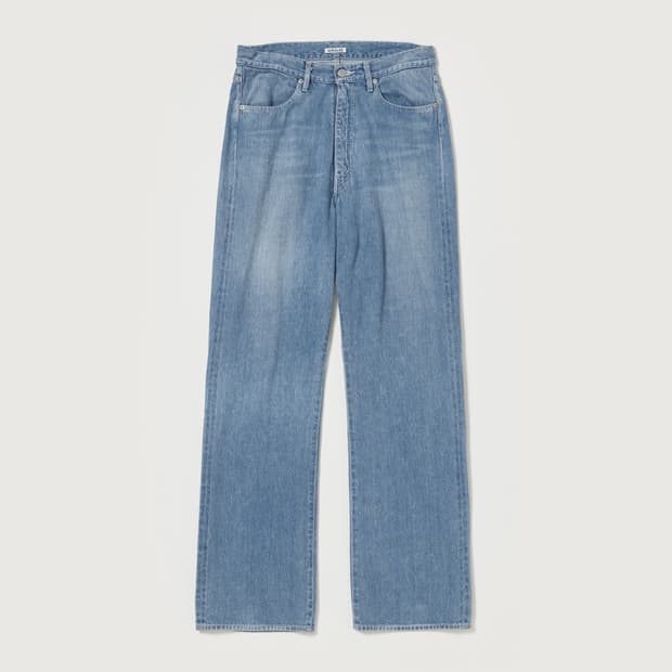 AURALEE SELVEDGE FADED LIGHT DENIM PANTS