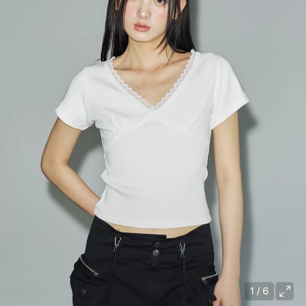 헬레네파리스 크로스 레이스 하프 티셔츠 [화이트]
