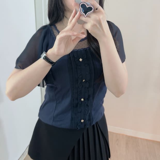 일본 빈티지 엑스즈팜 블라우스 페어리 쉬폰 레이스